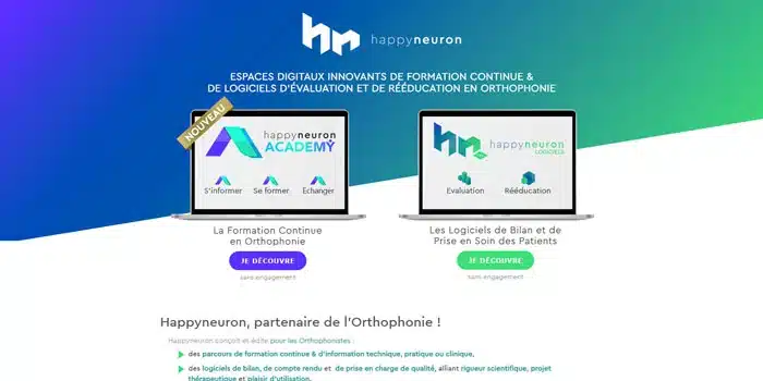 Marque Happyneuron - visuel de site web. Prestations SEO, Google Ads, stratégie digitale, campagne marketing, inbound marketing, lead nurturing, UX, Community management de Facebook, Instagram, Twitter et Social Ads, et création de visuels web