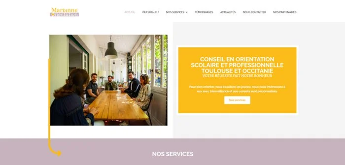 Mission de community management, rédaction de contenus, création de visuels, page Google business et Email marketing pour Marianne Orientation - Vert Plume freelance webmarketing, consultante stratégie digitale et freelance marketing digital.