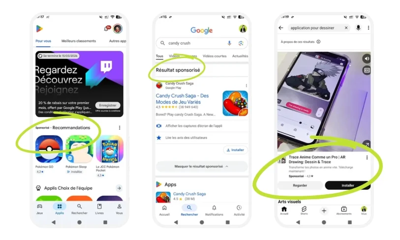 Illustration Campagne Google Ads Apps - article blog Vert Plume Webmarketing, consultante marketing digital freelance
