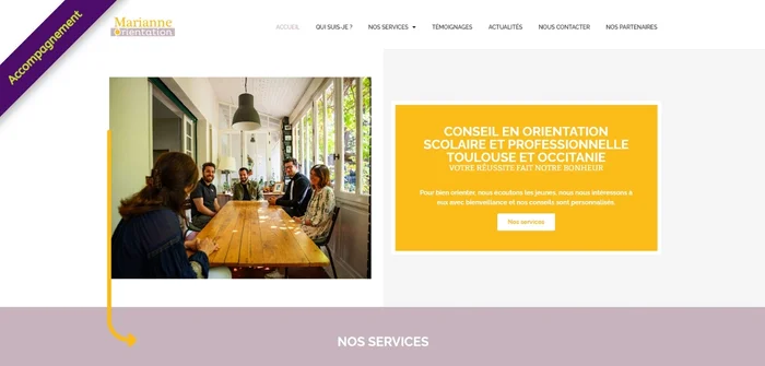 Mission de community management, rédaction de contenus, création de visuels, page Google business et Email marketing pour Marianne Orientation - Vert Plume freelance webmarketing, consultante stratégie digitale et freelance marketing digital.